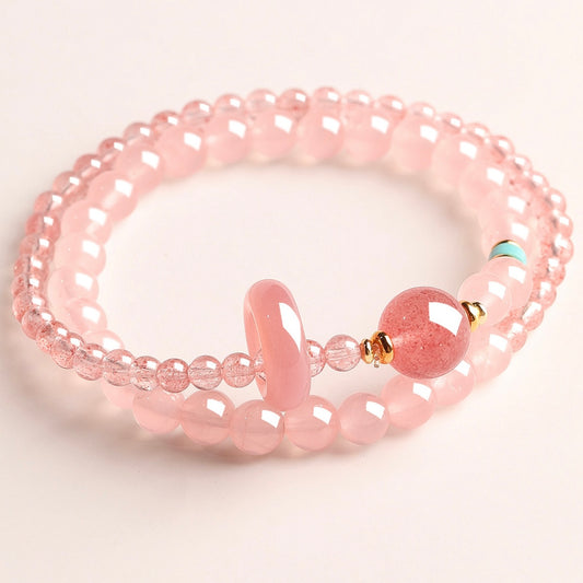 Natural Strawberry Quartz Crystal Fortune Bracelet – Attracts Romance