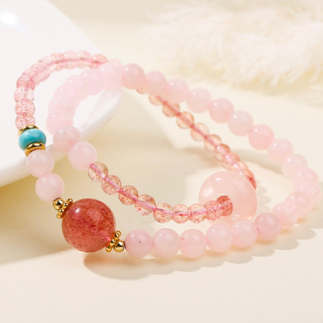 Natural Strawberry Quartz Crystal Fortune Bracelet – Attracts Romance