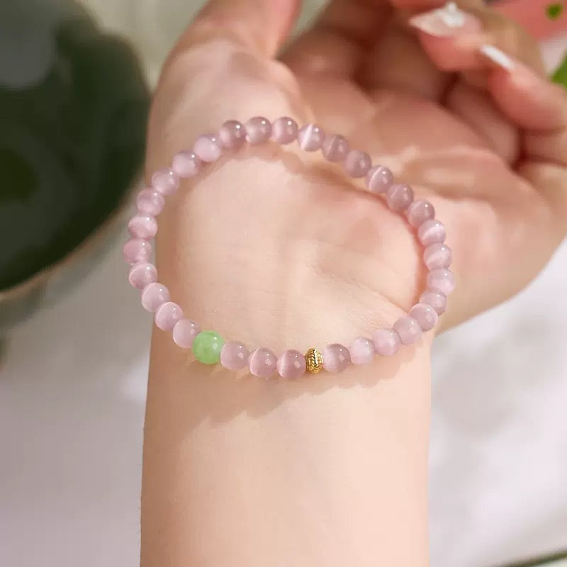 6mm Pink Cat's Eye Stone Bracelet