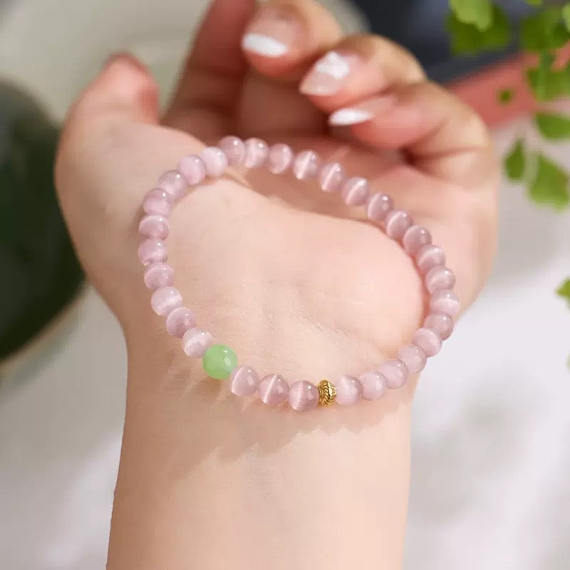 6mm Pink Cat's Eye Stone Bracelet