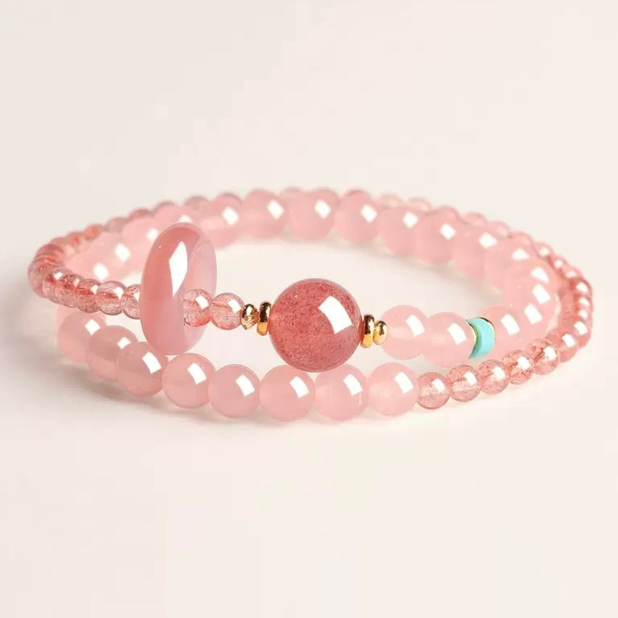 Natural Strawberry Quartz Crystal Fortune Bracelet – Attracts Romance
