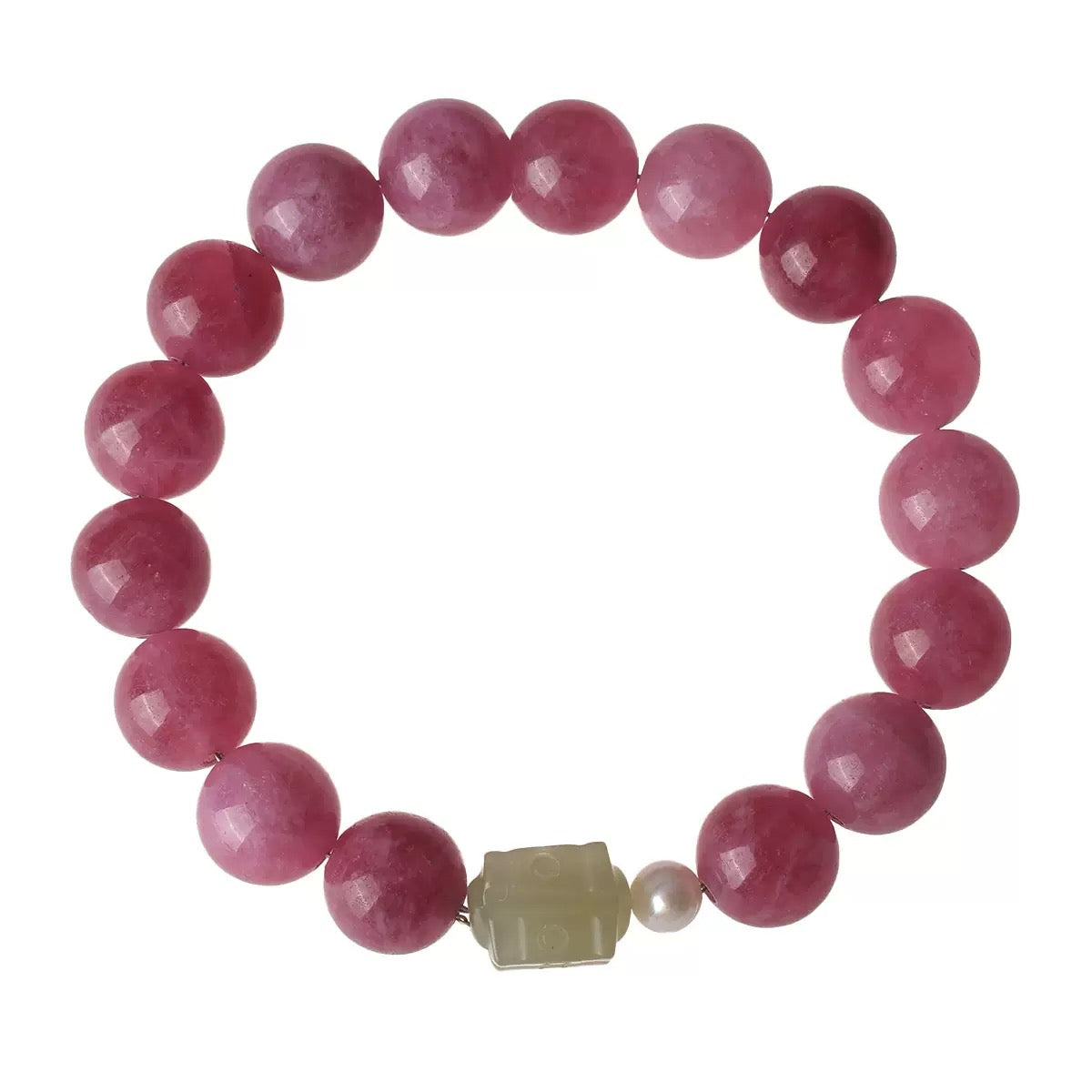 Natural Rose Stone and Hetian Jade Bracelet