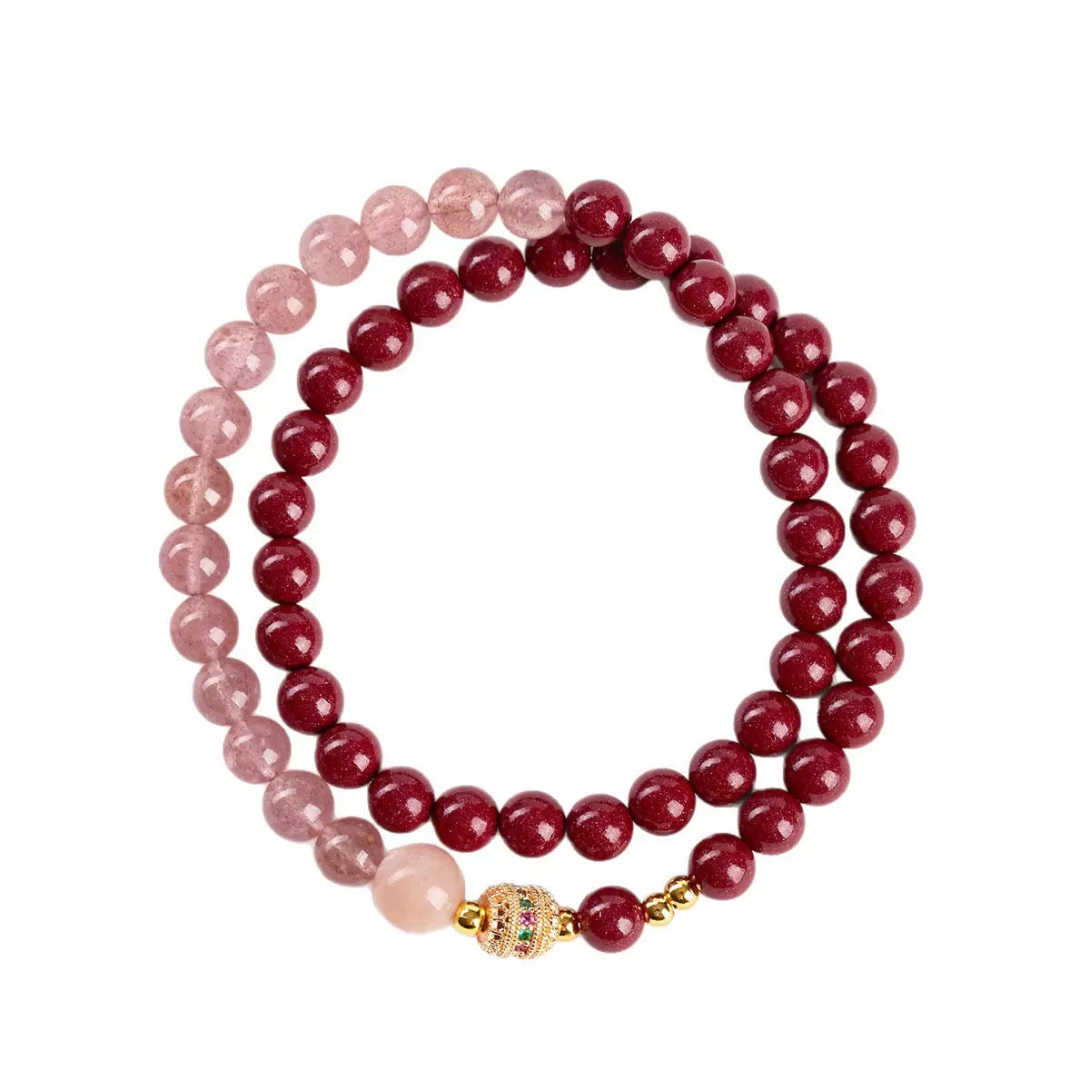 Natural raw ore cinnabar strawberry quartz bracelet