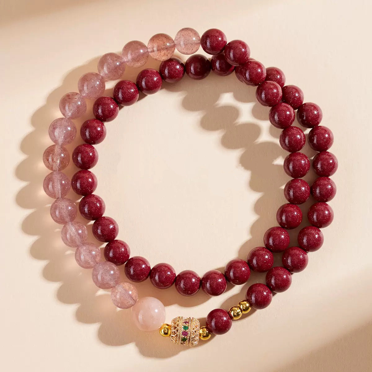 Natural raw ore cinnabar strawberry quartz bracelet