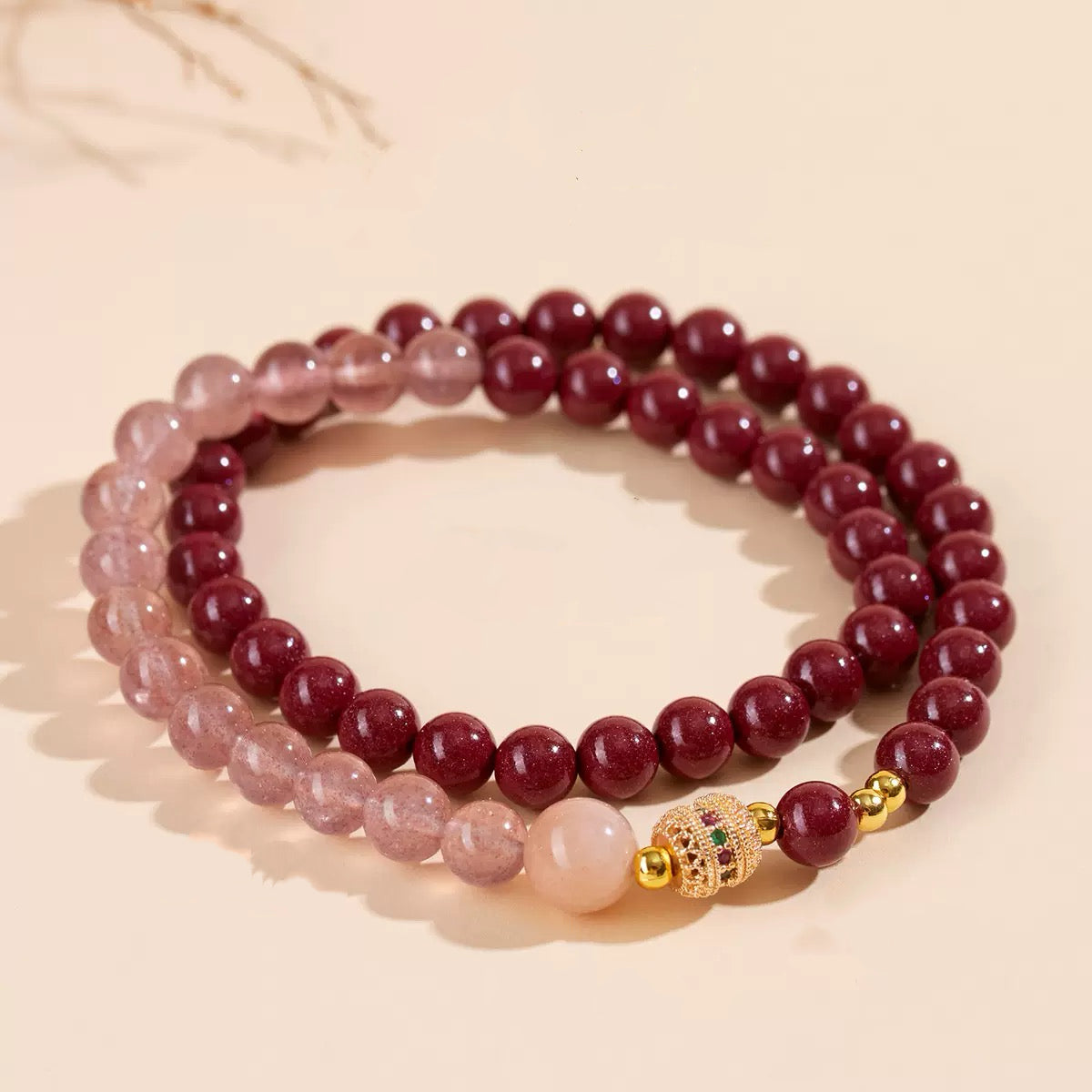 Natural raw ore cinnabar strawberry quartz bracelet