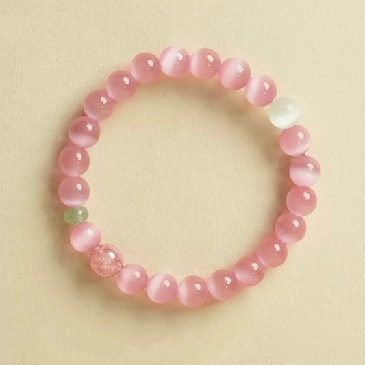 Pink Cat's Eye Stone Crystal Bracelet