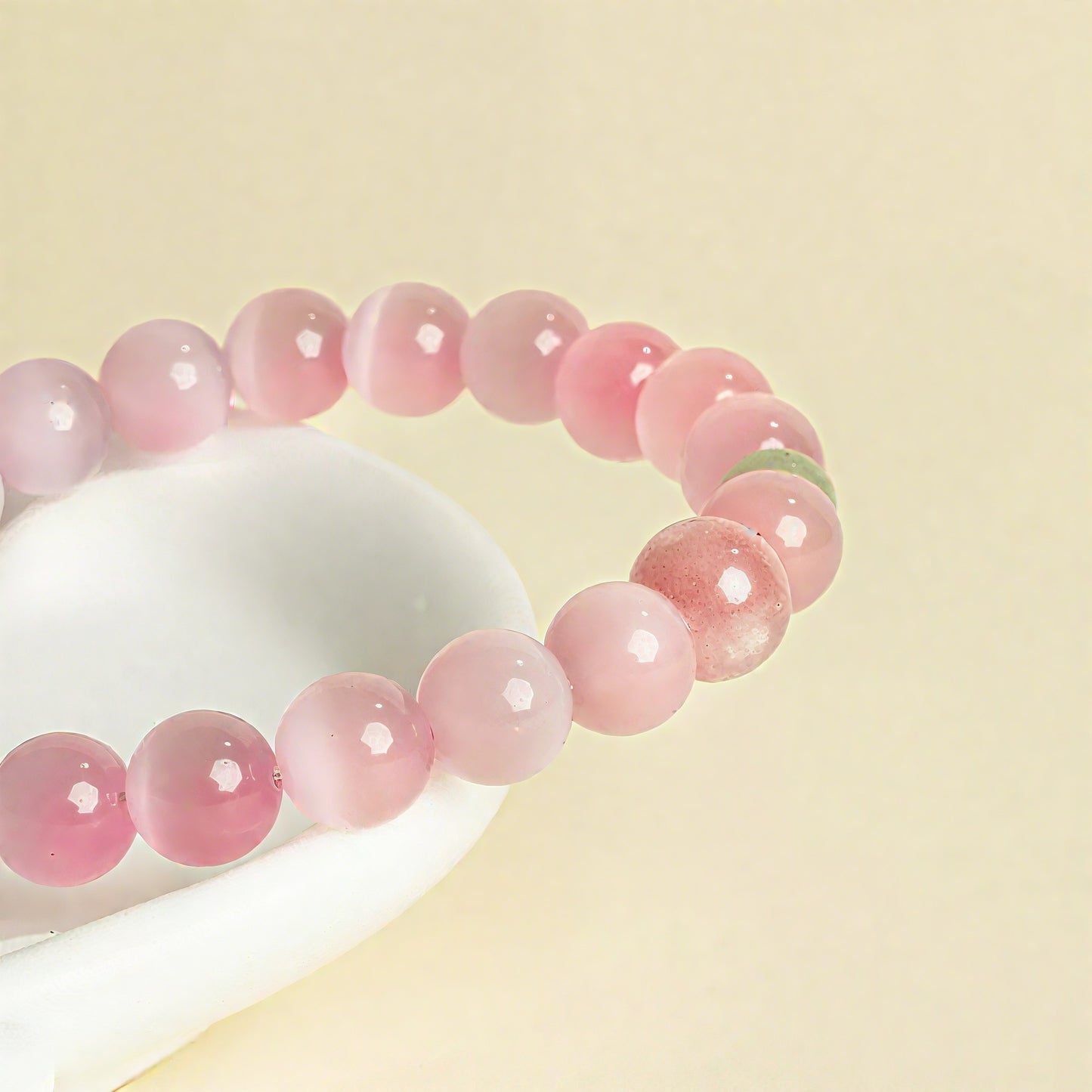 Pink Cat's Eye Stone Crystal Bracelet