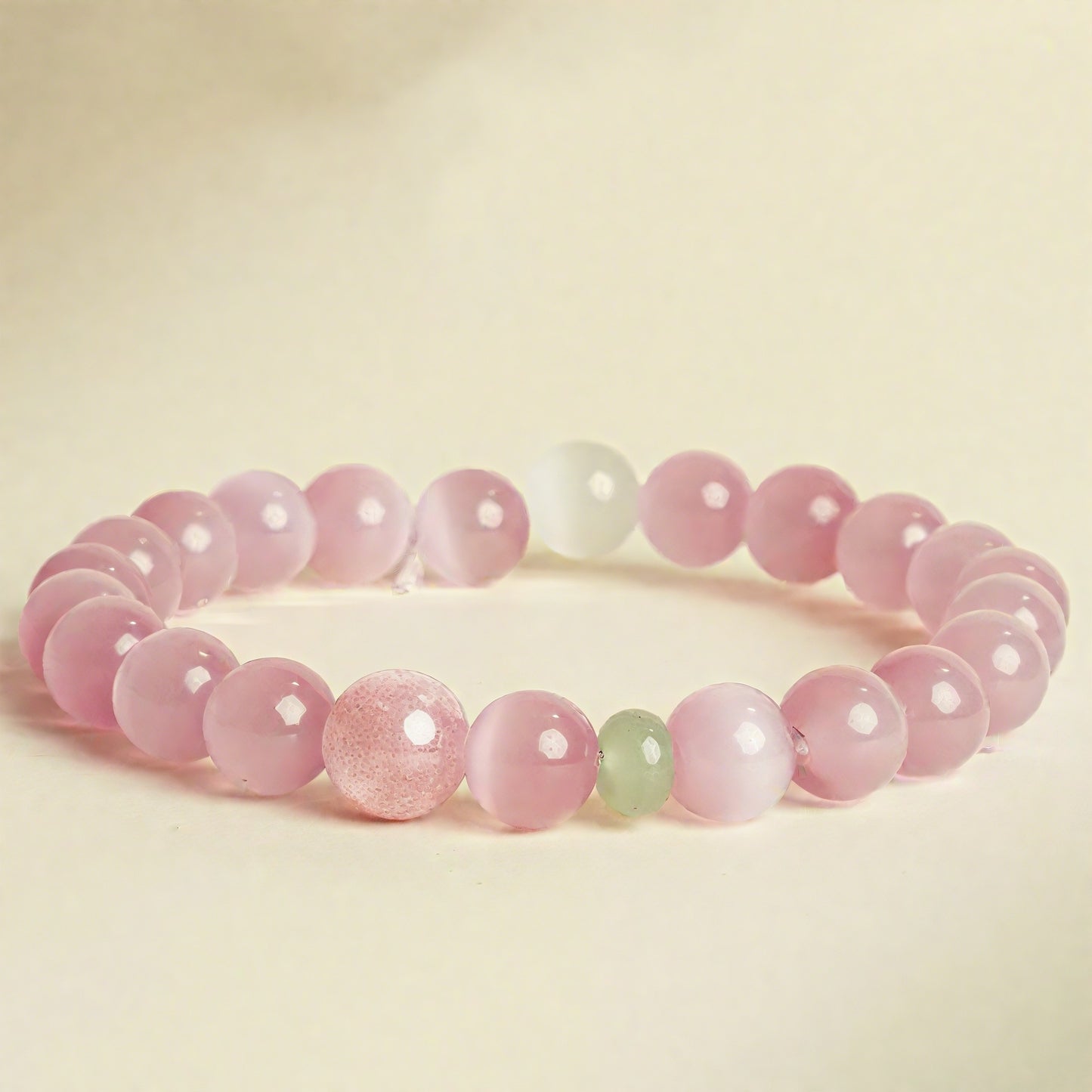 Pink Cat's Eye Stone Crystal Bracelet