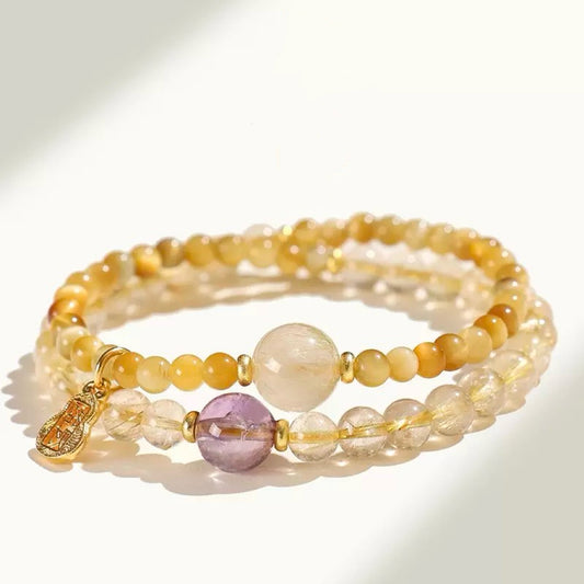 Natural Stone Double Circle Bracelet – Attracting Wealth
