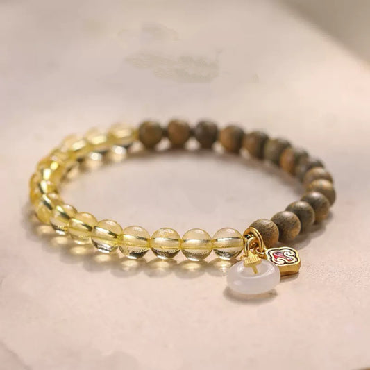 Yellow Crystal + Green Sandalwood Crystal Bracelet