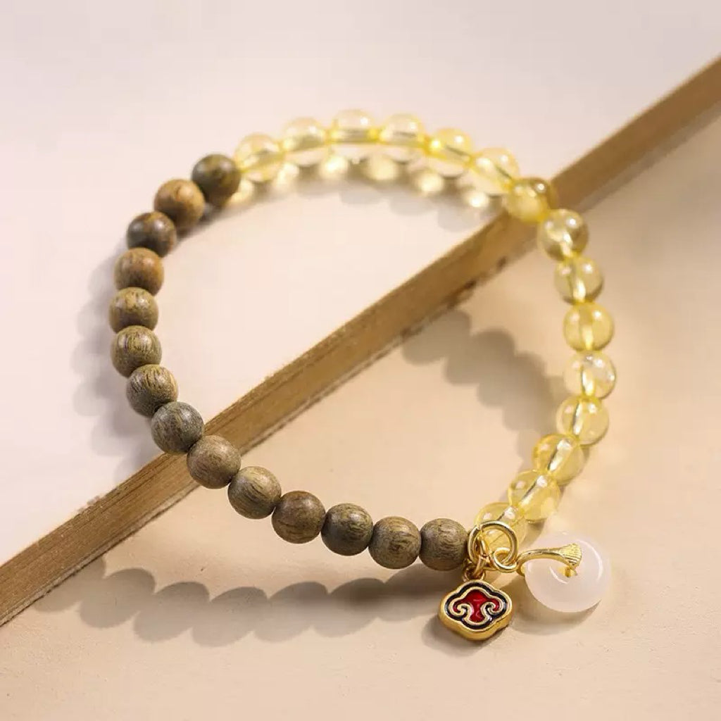 Yellow Crystal + Green Sandalwood Crystal Bracelet