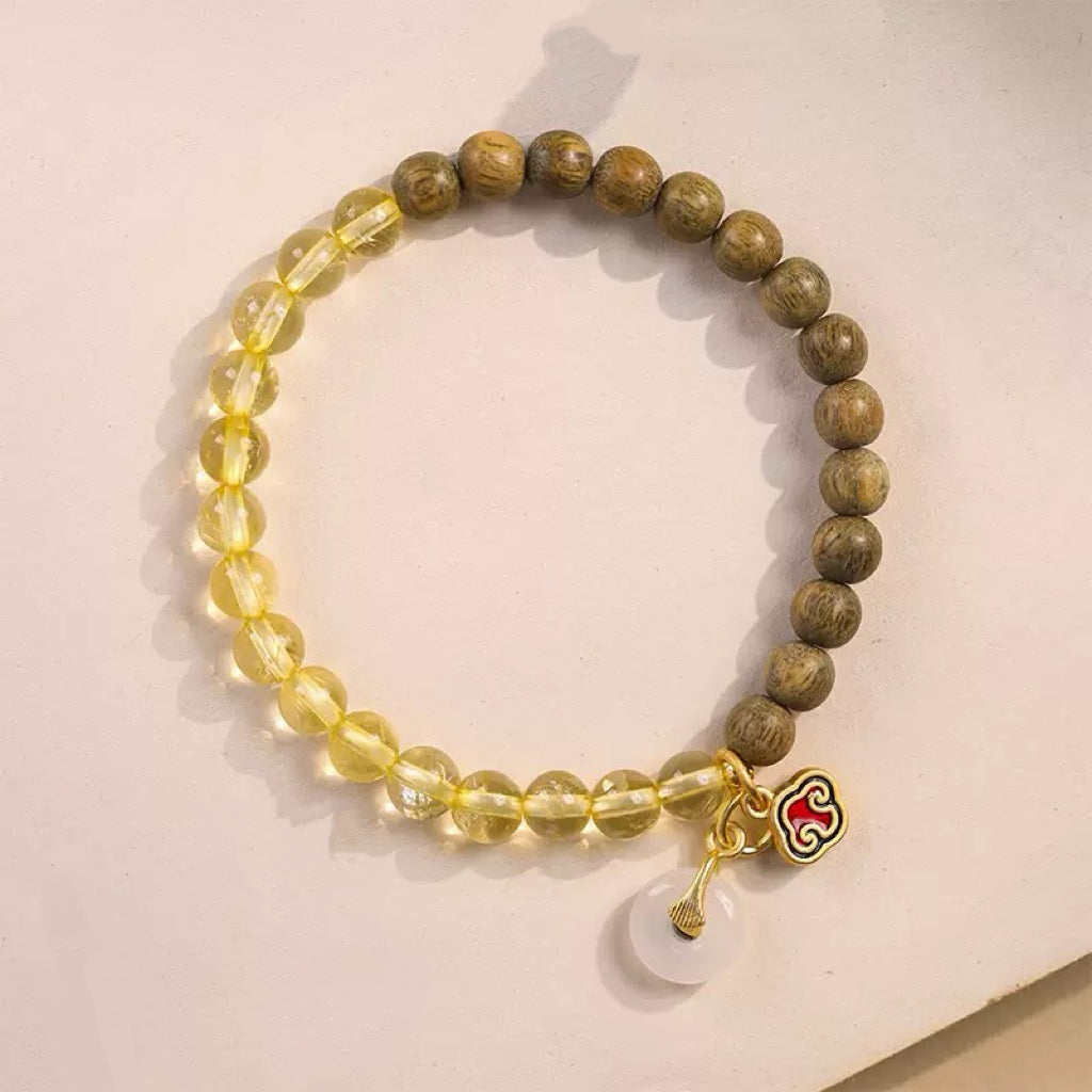 Yellow Crystal + Green Sandalwood Crystal Bracelet
