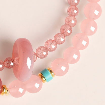 Natural Strawberry Quartz Crystal Fortune Bracelet – Attracts Romance