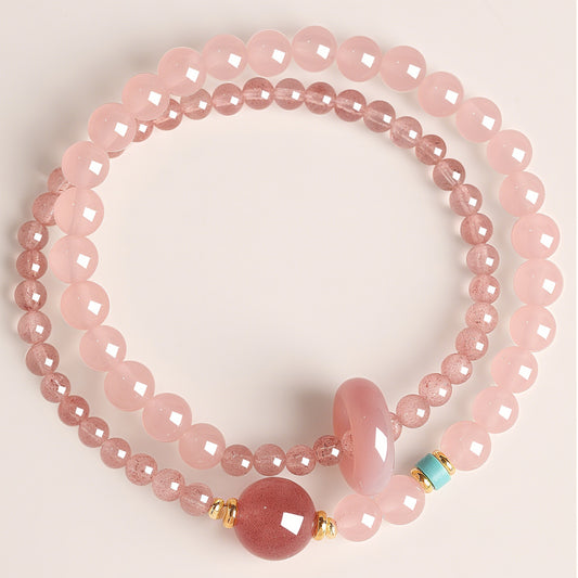 Natural Strawberry Quartz Crystal Fortune Bracelet – Attracts Romance
