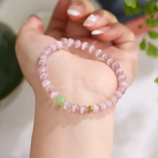 6mm Pink Cat's Eye Stone Bracelet