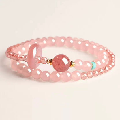 Natural Strawberry Quartz Crystal Fortune Bracelet – Attracts Romance