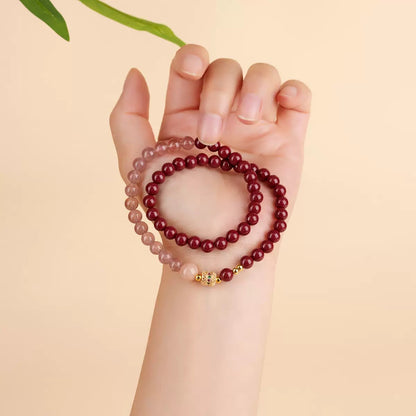 Natural raw ore cinnabar strawberry quartz bracelet