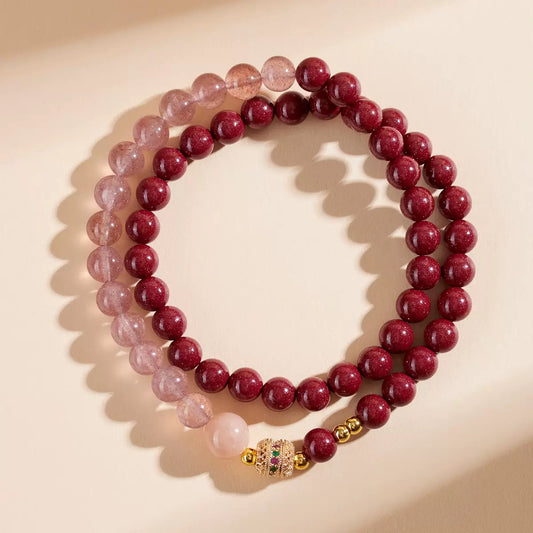Natural raw ore cinnabar strawberry quartz bracelet