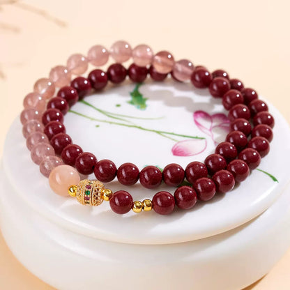 Natural raw ore cinnabar strawberry quartz bracelet