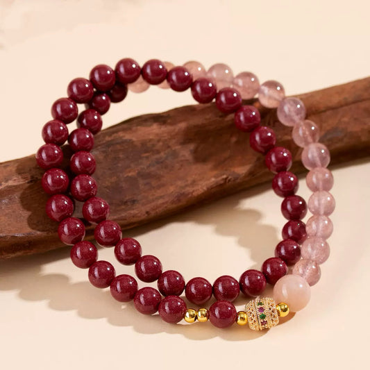 Natural raw ore cinnabar strawberry quartz bracelet
