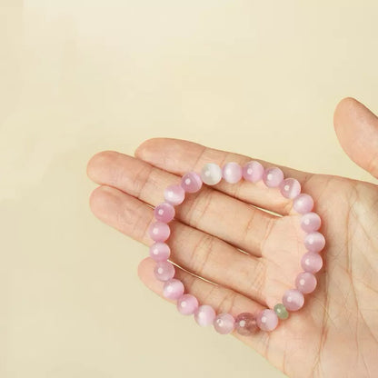 Pink Cat's Eye Stone Crystal Bracelet
