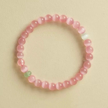 Pink Cat's Eye Stone Crystal Bracelet