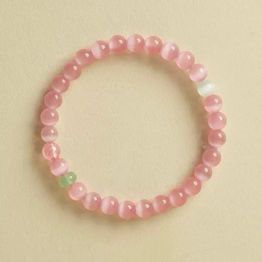 Pink Cat's Eye Stone Crystal Bracelet