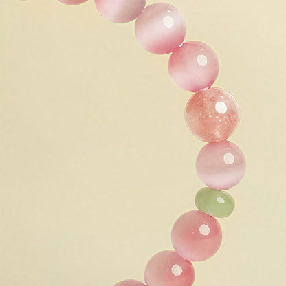 Pink Cat's Eye Stone Crystal Bracelet