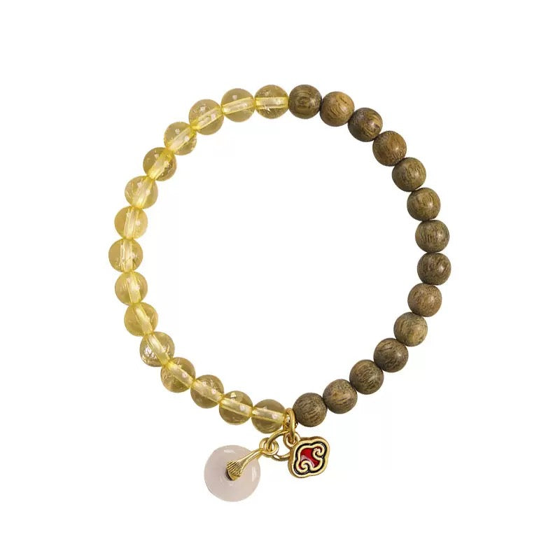 Yellow Crystal + Green Sandalwood Crystal Bracelet