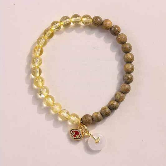 Yellow Crystal + Green Sandalwood Crystal Bracelet
